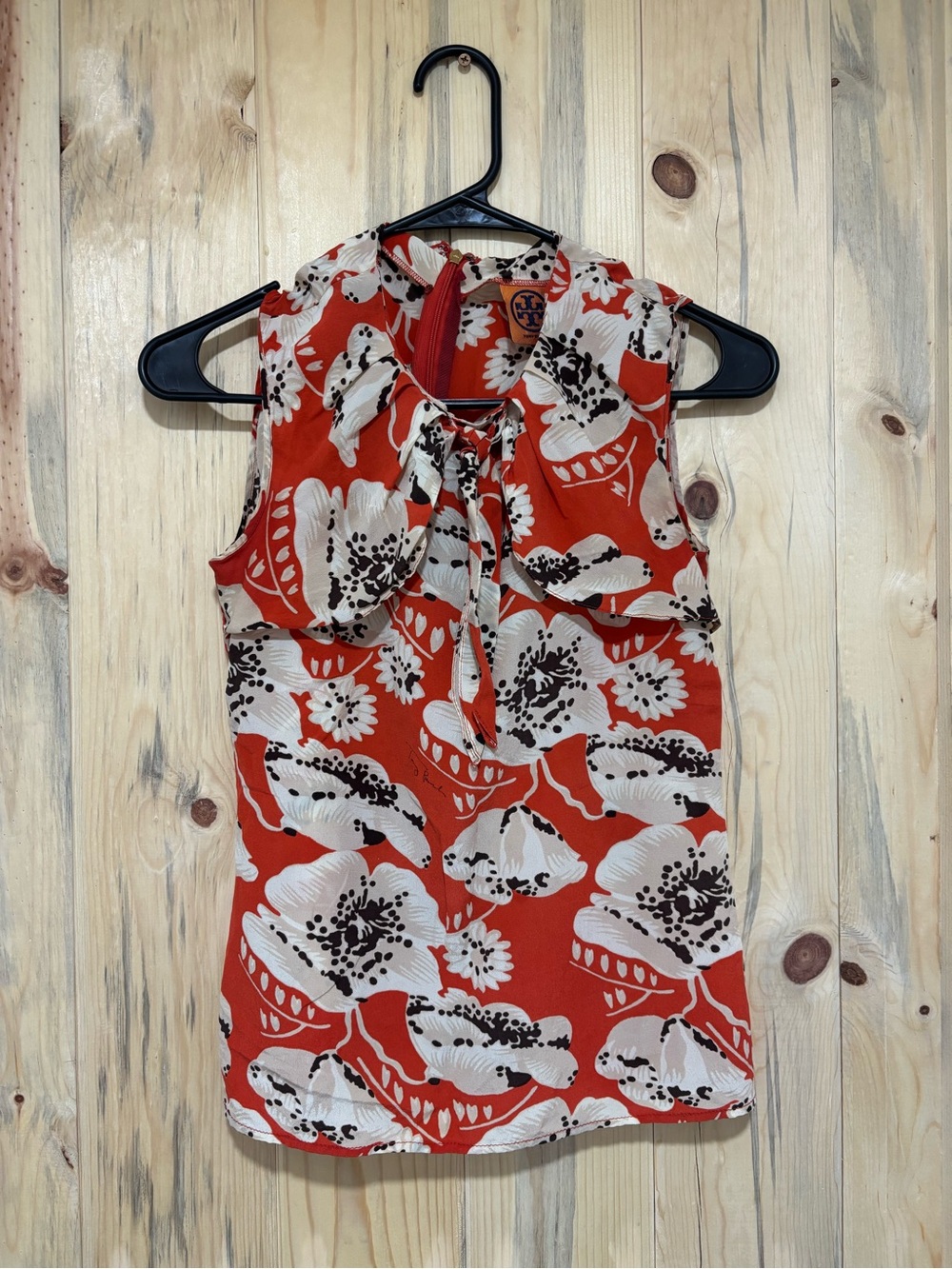 Tory Burch Red Floral Tie-Neck Ruffle Sleeveless Camisole